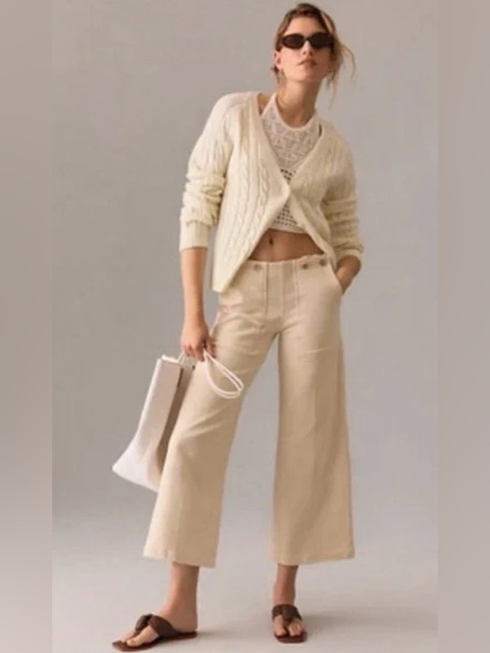 PILCRO The Kit Wide-Leg High-Rise Cropped Pant in Cream